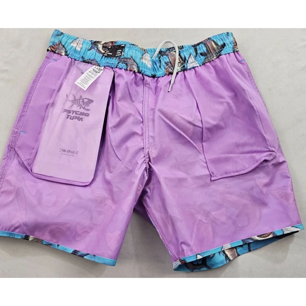 Psycho Tuna trunks swimwear mens L Large pockets PTYB0090 shark bite blue